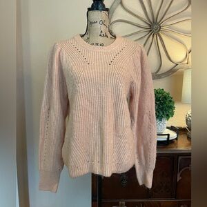 New Worthington Pink Sand Fuzzy Open Knitted Sweater with Pleated Shoulder